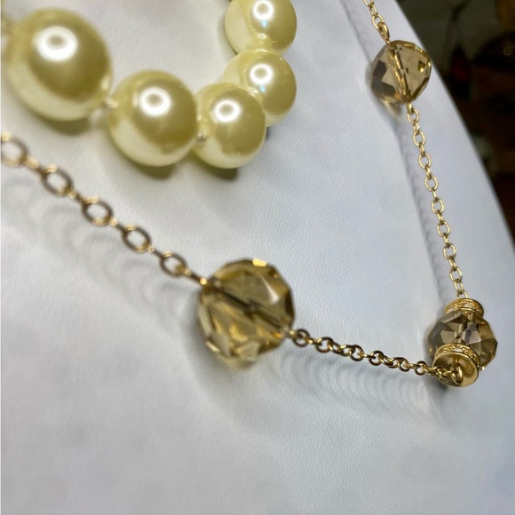 J. Crew Multi-strand Off White Faux Pearl Necklace bundle Brown Faceted Beaded - Picture 7 of 17